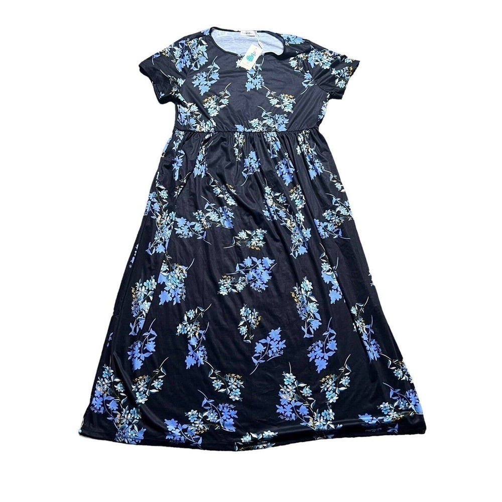 Nemidor Women Short Sleeve Loose Floral Blue Casual Plus Size Long Maxi Dress 20